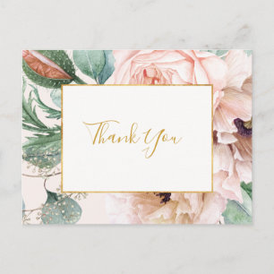 Carte Postale Jardin Floral Élégant Rose Pâle   Remerciements Pa