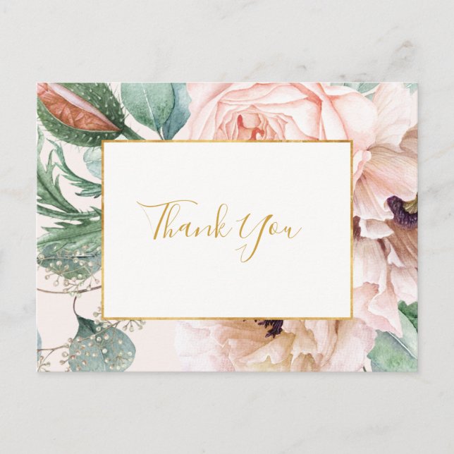 Carte Postale Jardin Floral Élégant Rose Pâle | Remerciements Pa (Devant)