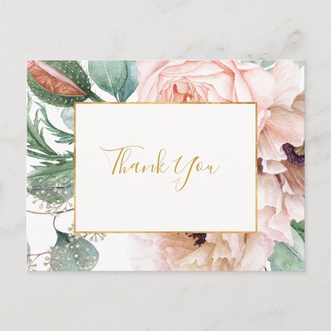 Carte Postale Jardin Floral Élégant Rose | Remerciements de Mari (Devant)