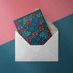 Carte Postale Jardin magique - turquoise foncé et rouge