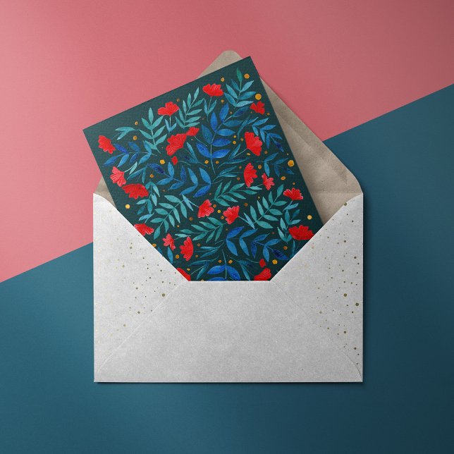 Carte Postale Jardin magique - turquoise foncé et rouge (Créateur téléchargé)