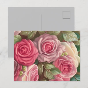 Carte Postale Jardin Rose victorien - Fleurs rose pastel