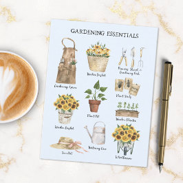 Carte Postale Jardinage Essentiel Jardin de tournesol Outils Ble