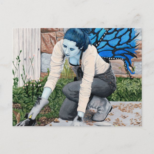 Carte Postale Jardinier de fée foncée Jardinage Imaginaire Art C (Devant)