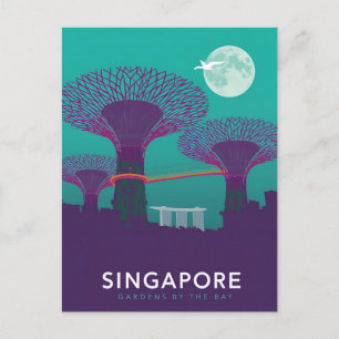 Carte Postale Jardins de Singapour vue nocturne de Gardens by th