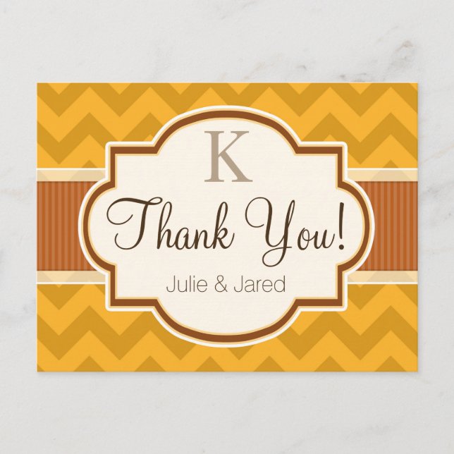 Carte Postale Jaune, Burange Orange Chevron rayures Merci (Devant)