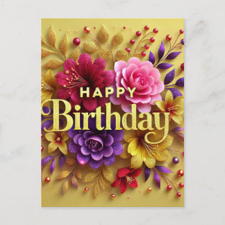 Carte postale Jaune Florale Anniversaire