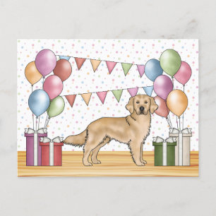 Carte Postale Jaune Golden Retriever Coloré Pastel Anniversaire