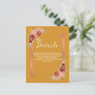Carte Postale Jaune Moutarde Bourgogne Floral Aquarelle Mariage