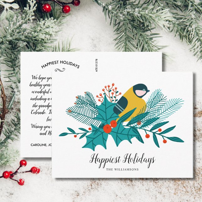 Carte Postale Jaune Oiseau Joyeux Vacances Famille Photo Noël (Créateur téléchargé)