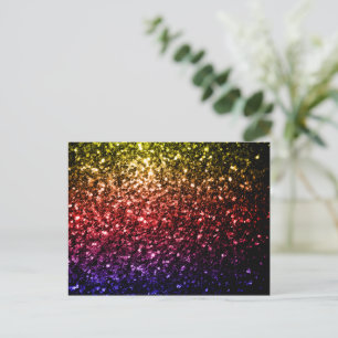 Carte Postale Jaune rouge violet faux paillettes scintillantes a