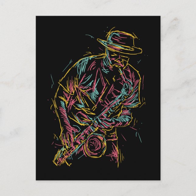 Carte postale Jazz Player colorée (Devant)