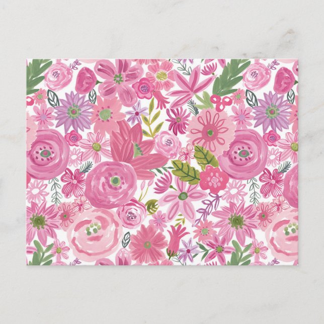 Carte Postale Je fais Pink Aquarelle Motif Floral (Devant)