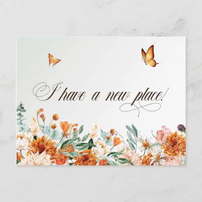 Carte Postale Je me suis installé, fleurs et papillons d'été  (Devant)