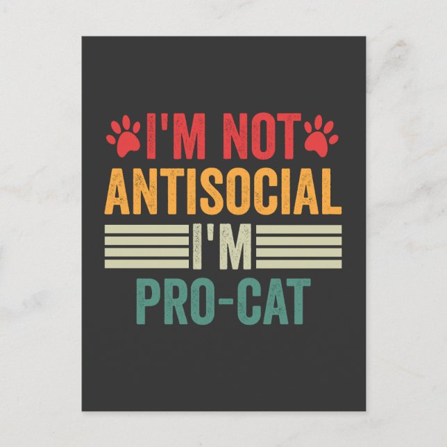 Carte Postale Je ne suis pas asocial, je suis pro-chat Introvert (Devant)