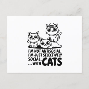 Carte Postale Je ne suis pas des chats antisociaux