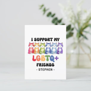 Carte Postale Je soutiens mes amis LGBTQ - Rainbow Cat Pride