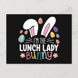 Carte Postale Je suis La Dame du Déjeuner Bunny Pâques qui corre