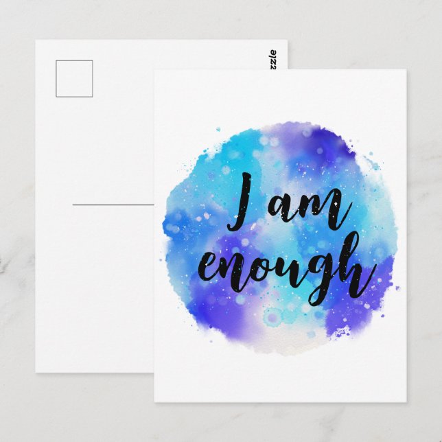 Carte Postale Je Suis Suffisamment Bleu Purple Aquarelle Texte S (Devant / Derrière)
