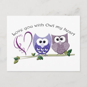 Carte Postale Je t'aime avec Hibou mon coeur, jolie Chouettes ar