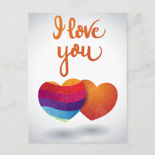Carte Postale Je t'aime avec un couple de coeurs