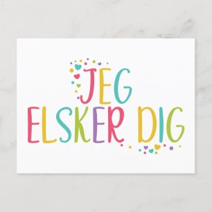 Carte Postale Je t'aime danois Jeg elkser dig- arc-en-ciel 