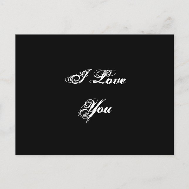 Carte Postale Je T'Aime. Dans une police de script. Noir et blan (Devant)