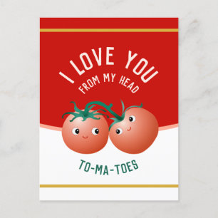 Carte Postale Je t'aime de ma tête à mes orteils tomates mignonn