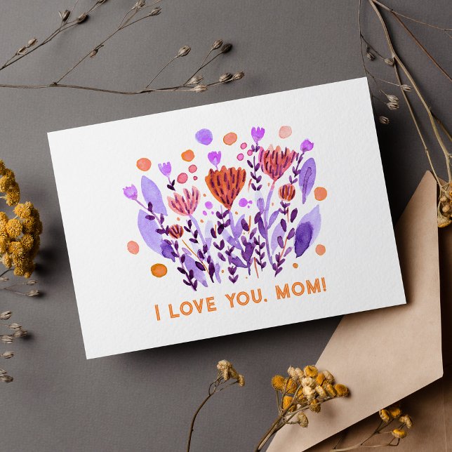 Carte Postale Je t'aime, maman Cute fleurs de doodles rétro Cart (Créateur téléchargé)