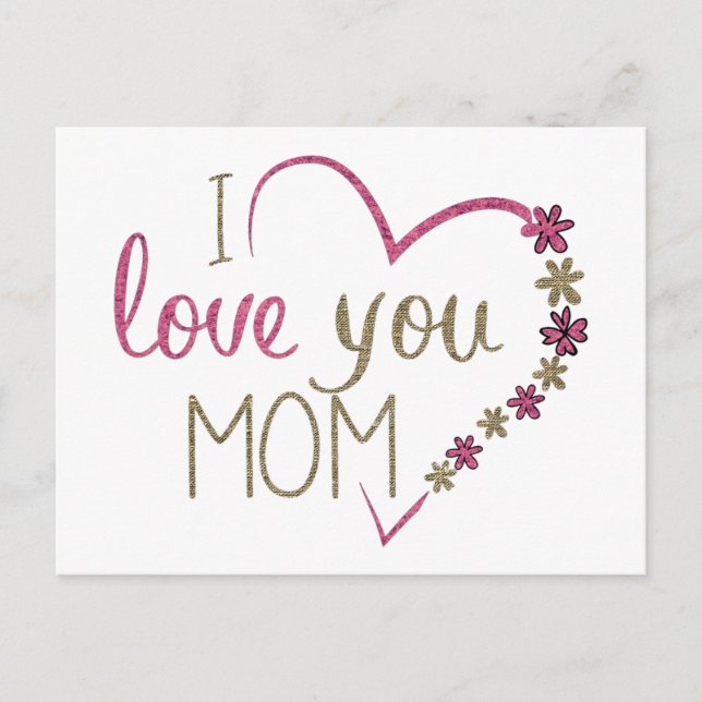 Carte Postale Je t'aime Maman Parties scintillant Coeur (Devant)