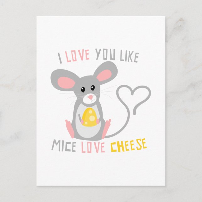 Carte Postale Je T'Aime Mice Love Fromage (Devant)