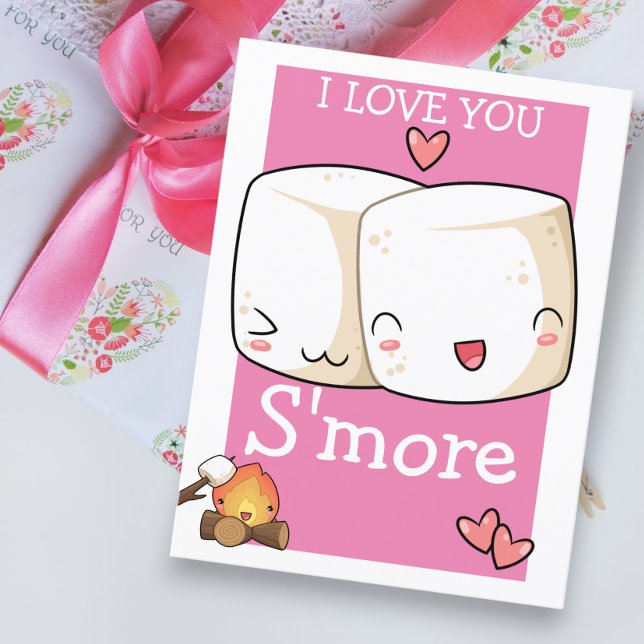 Carte Postale Je t'aime plus Kawaii Marshmallow (I Love You More Kawaii Marshmallow Postcard from Ricaso. Send to your loved on at Valentines)