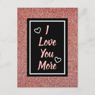 Carte Postale Je t'aime Plus Rose Rose Parties scintillant or