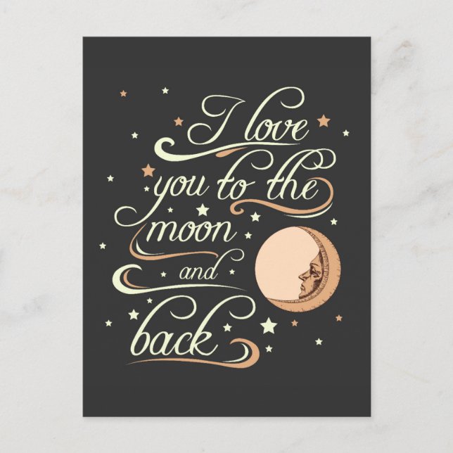 Carte Postale Je T'Aime Sur La Lune Et Sur Le Dos Noir (Devant)