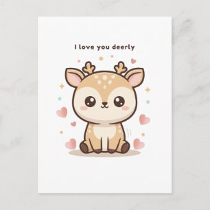 Carte Postale Je T'Aime Tendrement Joli Puchi Dōshi Cerf Noël