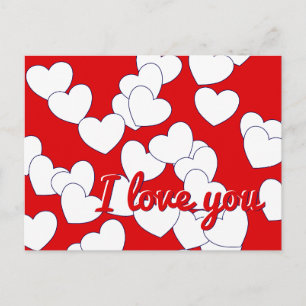 Carte Postale 'Je t'aime' Texte modifiable, Rouge, Coeurs blancs