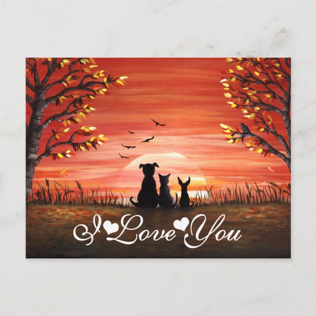 Carte Postale Je t'aime Whimsical coucher de soleil d'automne (Devant)