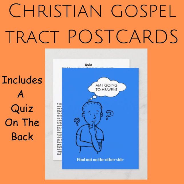 Carte Postale Je Vais Au Quiz Du Ciel (Christian Gospel Tract Postcards For Soul Winning Evangelism. Bold Blue Design.)
