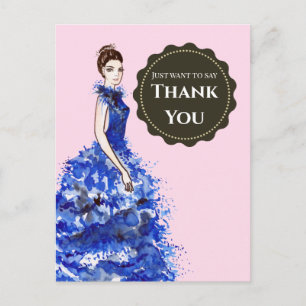 Carte Postale Je veux juste dire Merci dame avec robe bleue