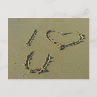 Carte Postale Je vous aime - l'écriture de sable de plage