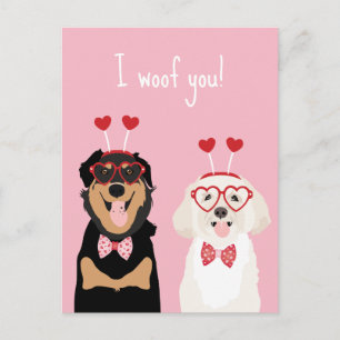 Carte Postale Je Vous Aime Toutou Saint-Valentin Chien Rottweile