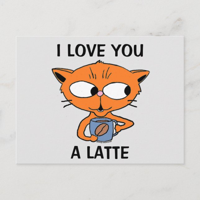 Carte postale - JE VOUS AIME UN LATTE Pun de café  (Devant)