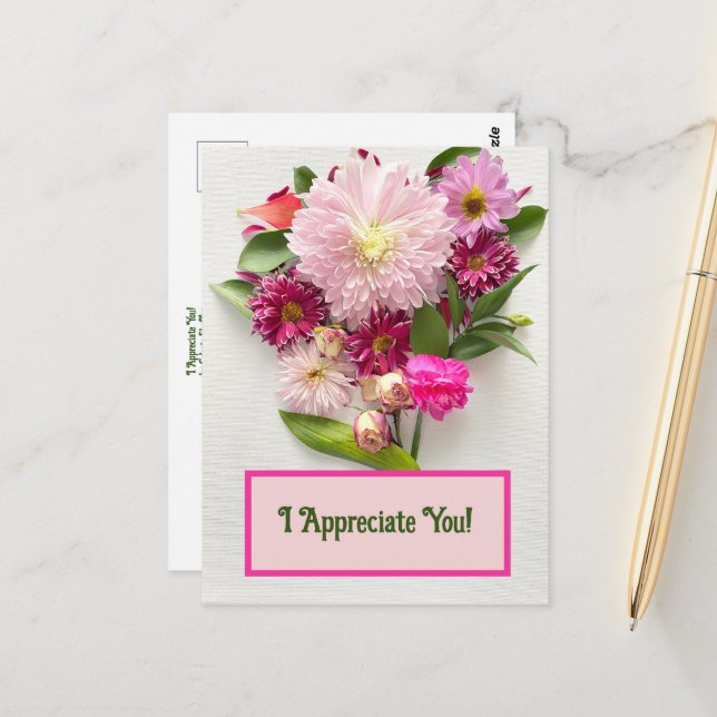 Carte Postale Je Vous Apprécie ! (Devant/Arrière en situation)