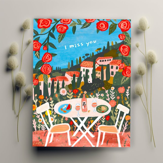 Carte Postale Je vous manque Déjeuner à la campagne pour deux av (I Miss You Countryside Lunch for Two w Views Art Postcard
)