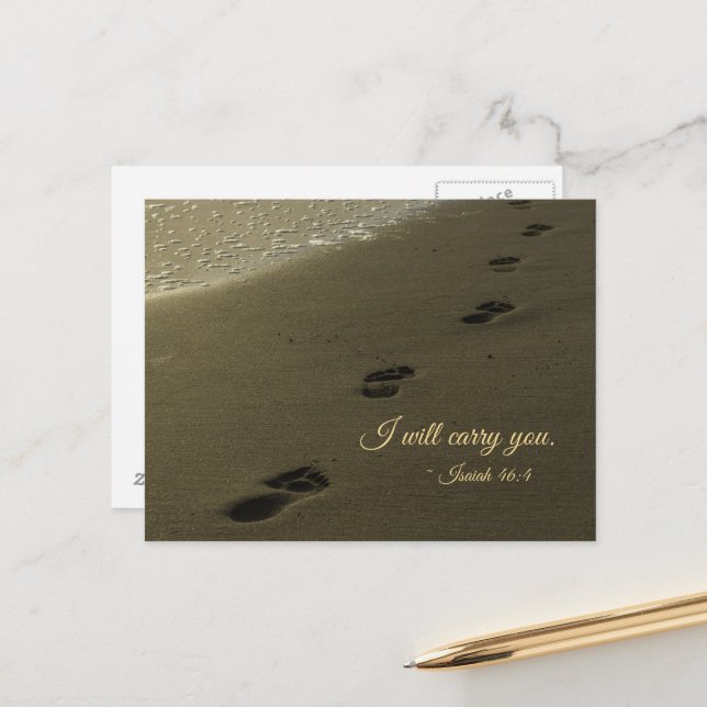Carte Postale Je vous porterai Empreintes de pieds sur le sable (Devant/Arrière en situation)