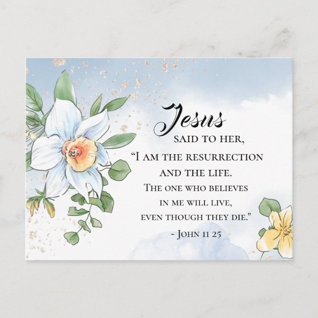 Carte Postale Jean 11:25 Verse Bible Fleurs de printemps Pâques (Devant)