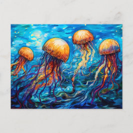 Carte Postale Jellyfish in Swirling Underwater Oil Painting