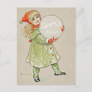 Carte Postale Jenny Nyström Flicka med snöboll CC0819 Grattis