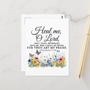 Carte Postale Jérémie 17:14 Verset biblique de guérison Fleurs s