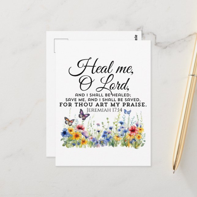 Carte Postale Jérémie 17:14 Verset biblique de guérison Fleurs s (Devant/Arrière en situation)